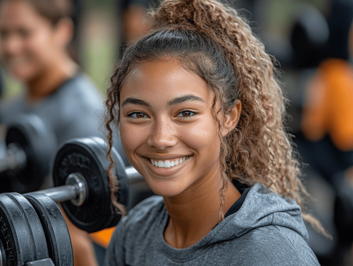 girl in gym smiling 